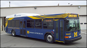 University of Michigan began using its first diesel-electric hybrid bus this week