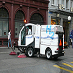 The hydrogen powered cleaning vehicle in operation on the streets of Basel - Germany